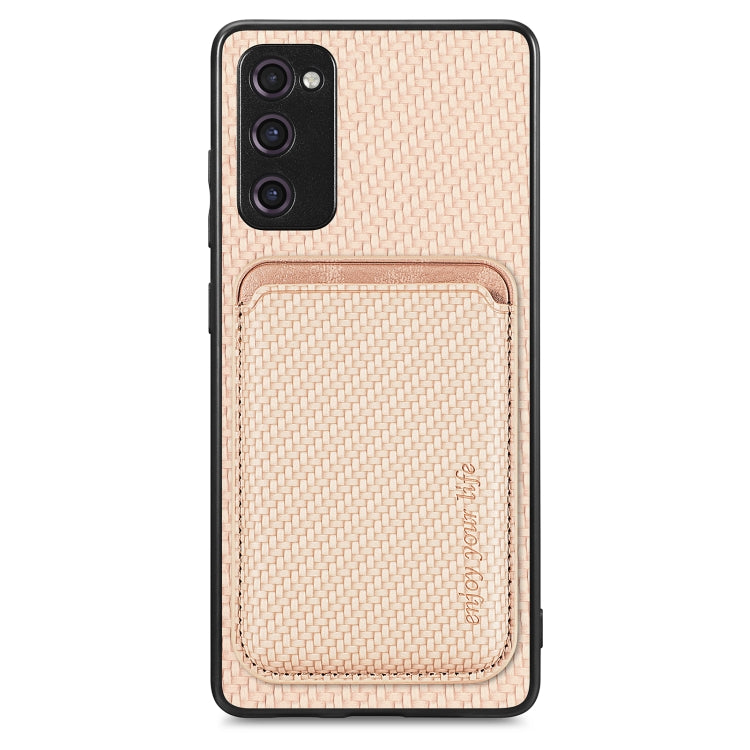 For Samsung Galaxy S20 FE Carbon Fiber Leather Card Magsafe Magnetic Phone Case(Khaki) - free shipping - PMC TechLife - Order now!
