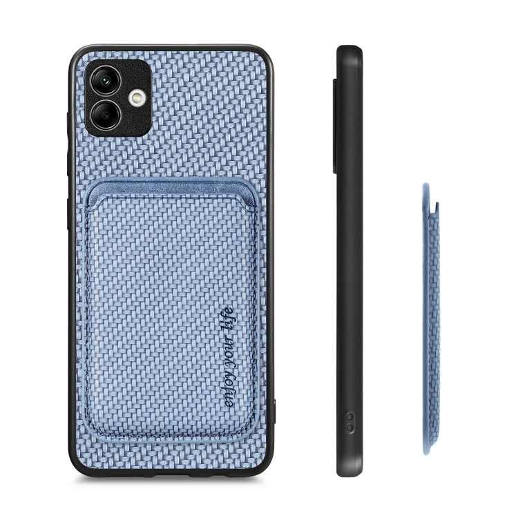 For Samsung Galaxy A04 4G Carbon Fiber Leather Card Magsafe Magnetic Phone Case(Blue) - Galaxy Phone Cases by PMC Jewellery | Online Shopping South Africa | PMC Jewellery