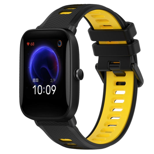 For Amazfit Pop 20mm Sports Two-Color Silicone Watch Band(Black+Yellow) - Smart Wear by PMC Jewellery | Online Shopping South Africa | PMC Jewellery