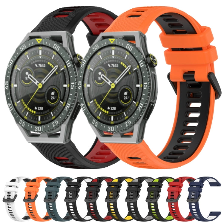 For Huawei GT2 46mm 22mm Sports Two-Color Silicone Watch Band(Black+Yellow) - Smart Wear by PMC Jewellery | Online Shopping South Africa | PMC Jewellery