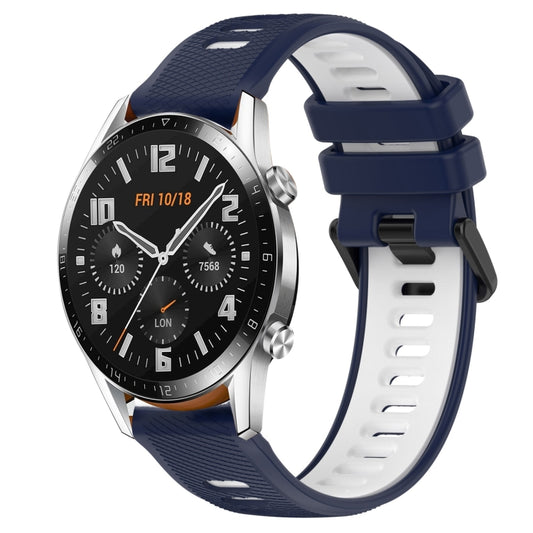 For Huawei GT2 46mm 22mm Sports Two-Color Silicone Watch Band(Midnight Blue+White) - Smart Wear by PMC Jewellery | Online Shopping South Africa | PMC Jewellery