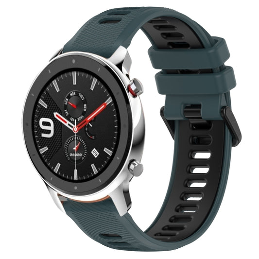 For Amazfit GTR 4 Pro 22MM Sports Two-Color Silicone Watch Band(Olive Green + Black) - Smart Wear by PMC Jewellery | Online Shopping South Africa | PMC Jewellery