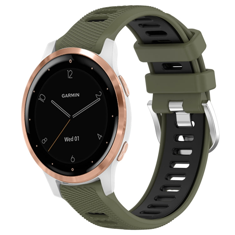 For Garmin Active S 18mm Sports Two-Color Steel Buckle Silicone Watch Band(Army Green+Black) - Smart Wear by PMC Jewellery | Online Shopping South Africa | PMC Jewellery