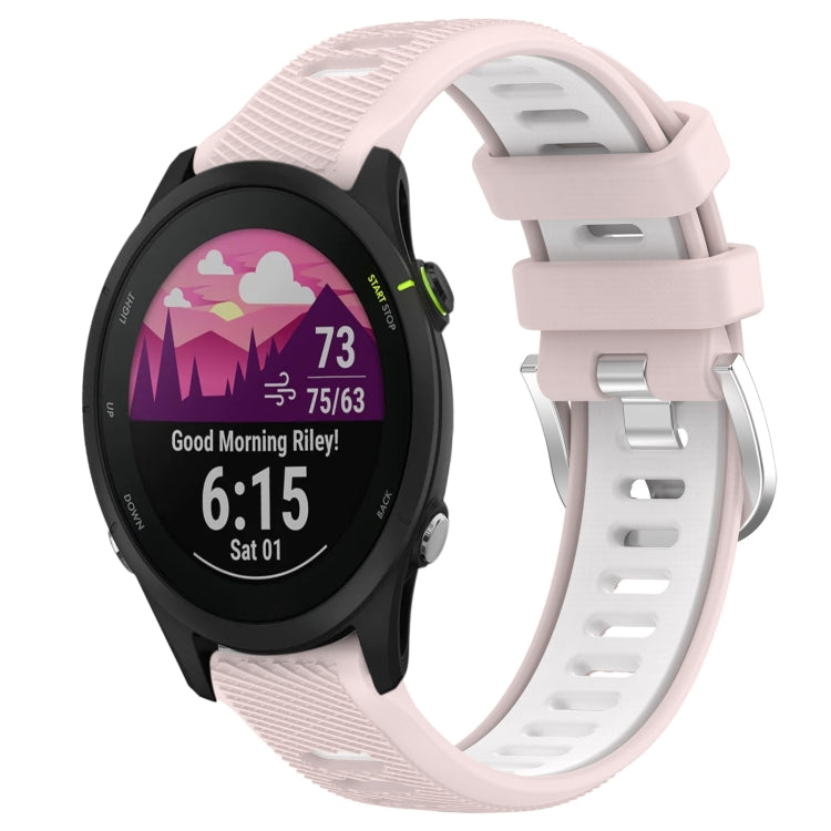 For Garmin Forerunner 255S 18mm Sports Two-Color Steel Buckle Silicone Watch Band(Pink+White) - Smart Wear by PMC Jewellery | Online Shopping South Africa | PMC Jewellery