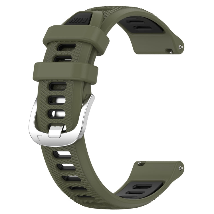 For Garmin Forerunner 255S Music 18mm Sports Two-Color Steel Buckle Silicone Watch Band(Army Green+Black) - Smart Wear by PMC Jewellery | Online Shopping South Africa | PMC Jewellery