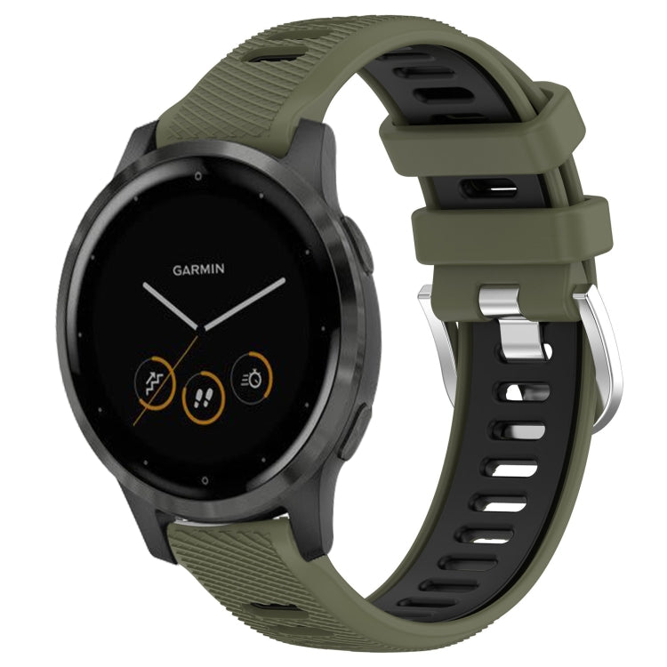 For Garmin Vivoactive 4S 18mm Sports Two-Color Steel Buckle Silicone Watch Band(Army Green+Black) - Smart Wear by PMC Jewellery | Online Shopping South Africa | PMC Jewellery