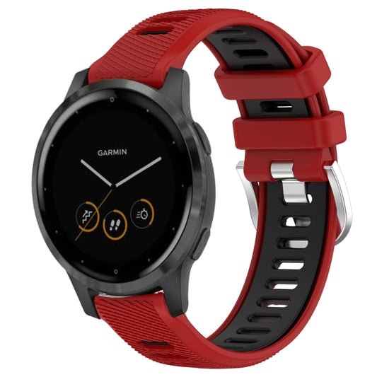 For Garmin Vivoactive 4S 18mm Sports Two-Color Steel Buckle Silicone Watch Band(Red+Black) - Smart Wear by PMC Jewellery | Online Shopping South Africa | PMC Jewellery
