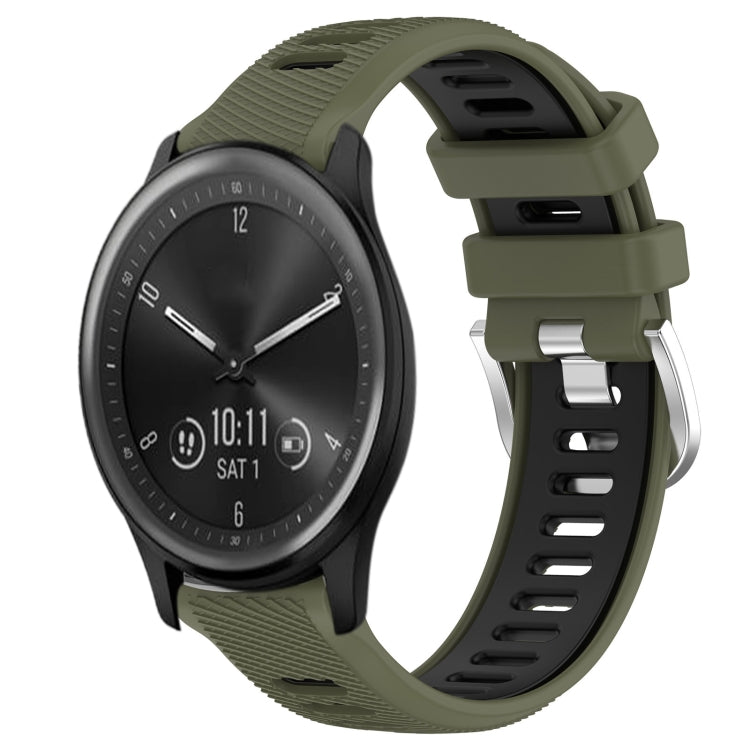 For Garmin Vivomove Sport 20mm Sports Two-Color Steel Buckle Silicone Watch Band(Army Green+Black) - Smart Wear by PMC Jewellery | Online Shopping South Africa | PMC Jewellery