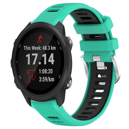 For Garmin Forerunner 245 Music 20mm Sports Two-Color Steel Buckle Silicone Watch Band(Lake Blue+Black) - Smart Wear by PMC Jewellery | Online Shopping South Africa | PMC Jewellery