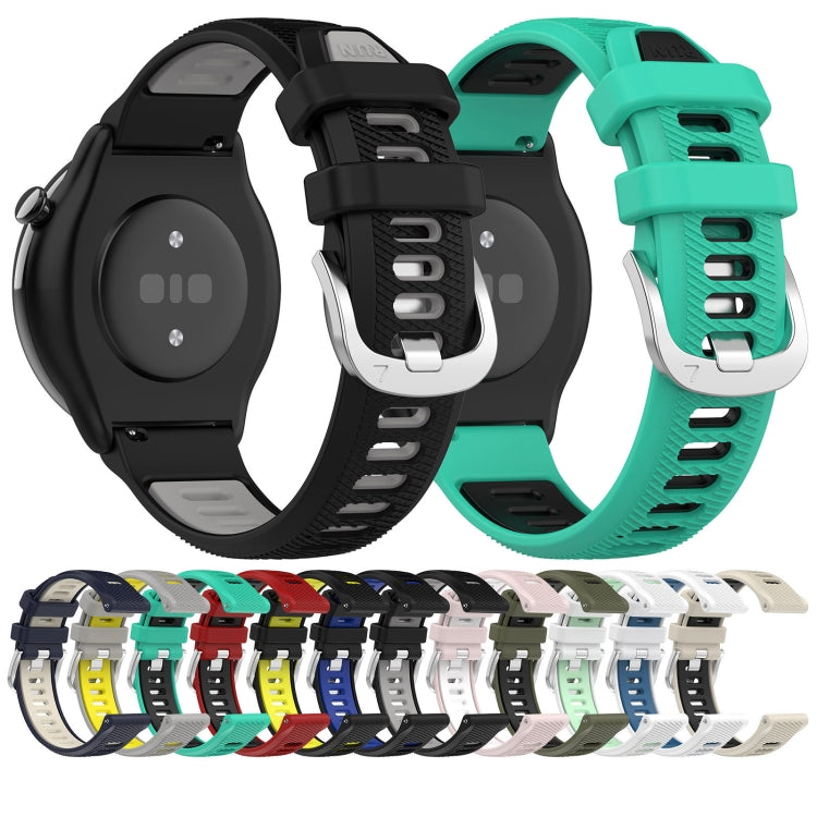 For Amazfit GTS 4 22mm Cross Texture Two Color Silicone Steel Buckle Watch Band(White+Teal) -  by PMC Jewellery | Online Shopping South Africa | PMC Jewellery