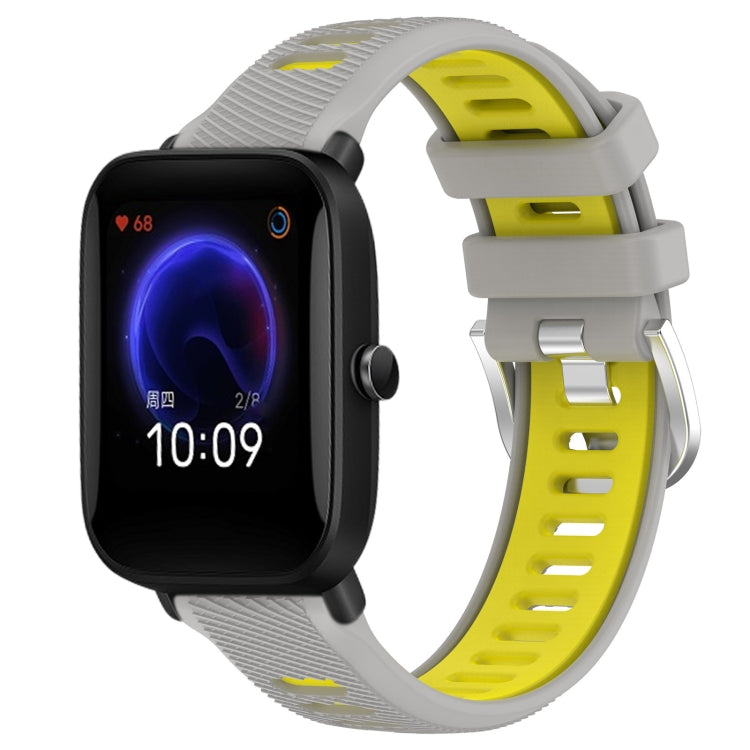 For Amazfit Pop 22mm Cross Texture Two Color Silicone Steel Buckle Watch Band(Grey+Yellow) -  by PMC Jewellery | Online Shopping South Africa | PMC Jewellery