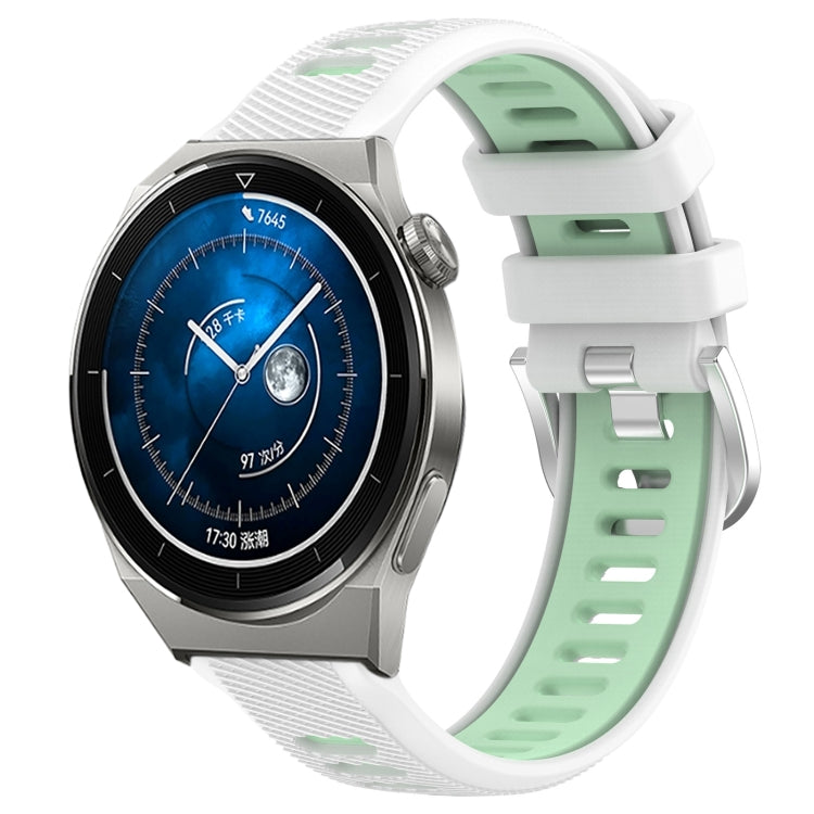 For Huawei Watch GT3 Pro 43mm 20mm Sports Two-Color Steel Buckle Silicone Watch Band(White+Teal) - Smart Wear by PMC Jewellery | Online Shopping South Africa | PMC Jewellery