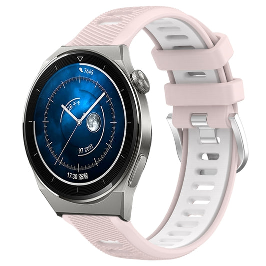 For Huawei Watch GT3 Pro 43mm 20mm Sports Two-Color Steel Buckle Silicone Watch Band(Pink+White) - Smart Wear by PMC Jewellery | Online Shopping South Africa | PMC Jewellery