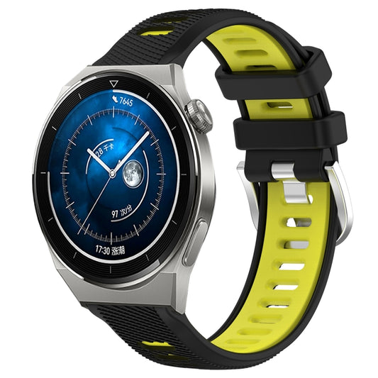 For Huawei Watch GT3 Pro 43mm 20mm Sports Two-Color Steel Buckle Silicone Watch Band(Black+Lime Green) - Smart Wear by PMC Jewellery | Online Shopping South Africa | PMC Jewellery