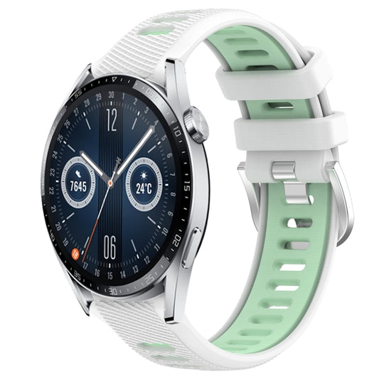 For Huawei Watch GT3 42mm 20mm Sports Two-Color Steel Buckle Silicone Watch Band(White+Teal) - Smart Wear by PMC Jewellery | Online Shopping South Africa | PMC Jewellery