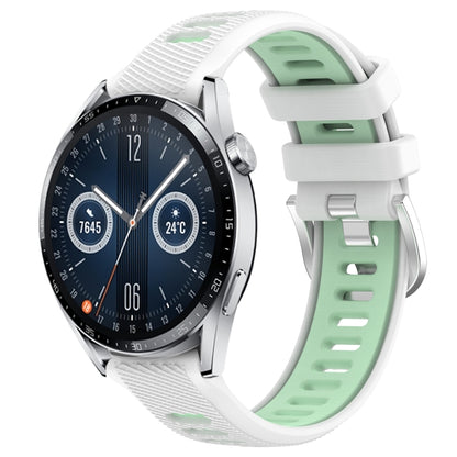 For Huawei Watch GT3 46mm 22mm Sports Two-Color Steel Buckle Silicone Watch Band(White+Teal) - Smart Wear by PMC Jewellery | Online Shopping South Africa | PMC Jewellery