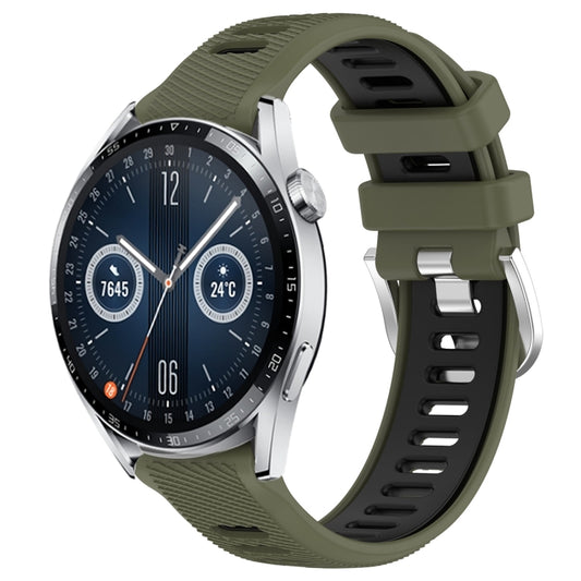 For Huawei Watch GT3 46mm 22mm Sports Two-Color Steel Buckle Silicone Watch Band(Army Green+Black) - Smart Wear by PMC Jewellery | Online Shopping South Africa | PMC Jewellery