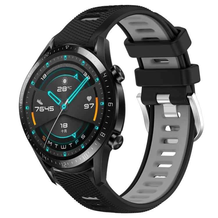 For Huawei GT2 46mm 22mm Sports Two-Color Steel Buckle Silicone Watch Band(Black+Grey) - Smart Wear by PMC Jewellery | Online Shopping South Africa | PMC Jewellery