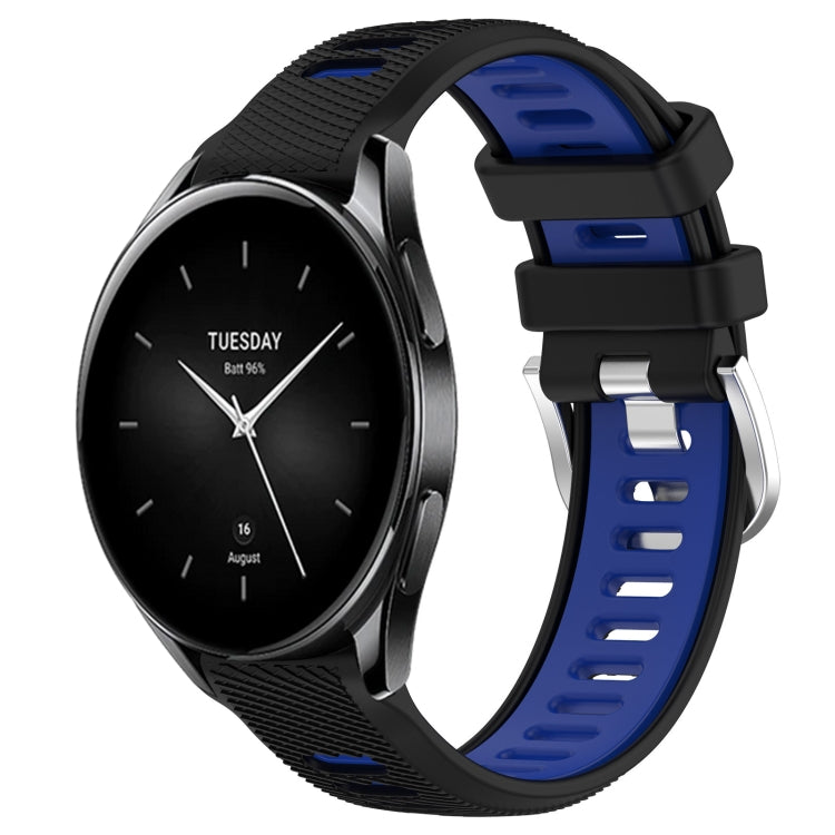 For Xiaomi Watch S2 46mm 22mm Sports Two-Color Steel Buckle Silicone Watch Band(Black+Blue) - Smart Wear by PMC Jewellery | Online Shopping South Africa | PMC Jewellery