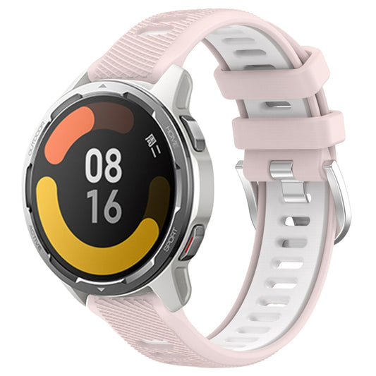 For Xiaomi Watch S1 Active 22mm Sports Two-Color Steel Buckle Silicone Watch Band(Pink+White) - Smart Wear by PMC Jewellery | Online Shopping South Africa | PMC Jewellery