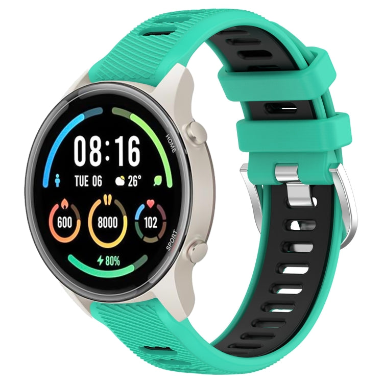 For Xiaomi MI Watch Color 2 22mm Sports Two-Color Steel Buckle Silicone Watch Band(Lake Blue+Black) - Smart Wear by PMC Jewellery | Online Shopping South Africa | PMC Jewellery