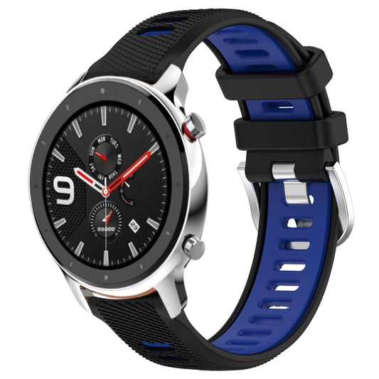 For Amazfit GTR 4 Pro 22mm Cross Texture Two Color Silicone Steel Buckle Watch Band(Black+Blue) - Smart Wear by PMC Jewellery | Online Shopping South Africa | PMC Jewellery