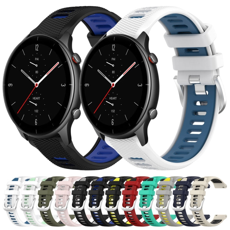 For Amazfit GTR 2e 22mm Cross Texture Two Color Silicone Steel Buckle Watch Band(Black+Blue) -  by PMC Jewellery | Online Shopping South Africa | PMC Jewellery