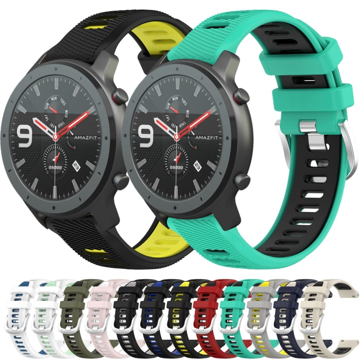 For Amazfit GTR 47mm 22mm Cross Texture Two Color Silicone Steel Buckle Watch Band(Black+Lime Green) - Smart Wear by PMC Jewellery | Online Shopping South Africa | PMC Jewellery