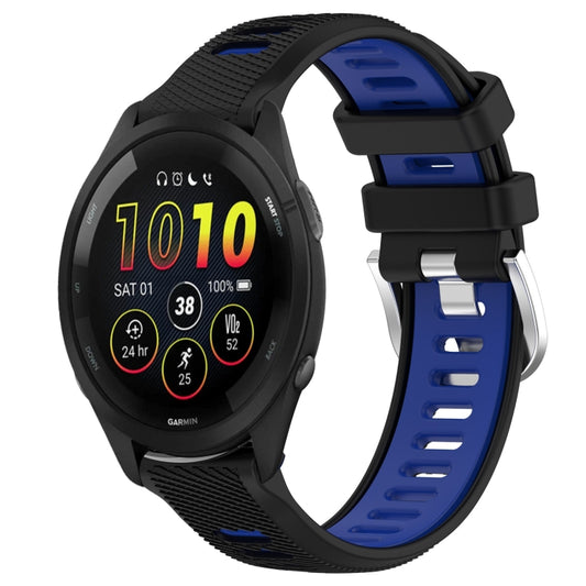 For Garmin Forerunner 265 22mm Sports Two-Color Steel Buckle Silicone Watch Band(Black+Blue) - Smart Wear by PMC Jewellery | Online Shopping South Africa | PMC Jewellery