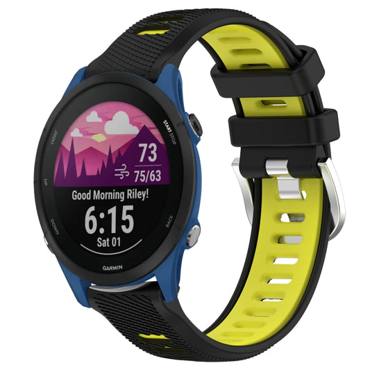 For Garmin Forerunner 255 Music 22mm Sports Two-Color Steel Buckle Silicone Watch Band(Black+Lime Green) - Smart Wear by PMC Jewellery | Online Shopping South Africa | PMC Jewellery