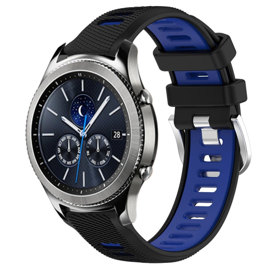For Samsung Gear S3 Classic 22mm Sports Two-Color Steel Buckle Silicone Watch Band(Black+Blue) - Smart Wear by PMC Jewellery | Online Shopping South Africa | PMC Jewellery