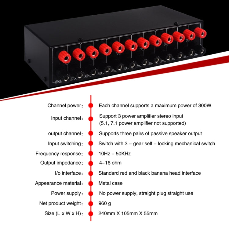 B036 3 Input 3 Output Power Amplifier And Speaker Switcher Speaker Switch Splitter Comparator - free shipping - PMC TechLife - Order now!