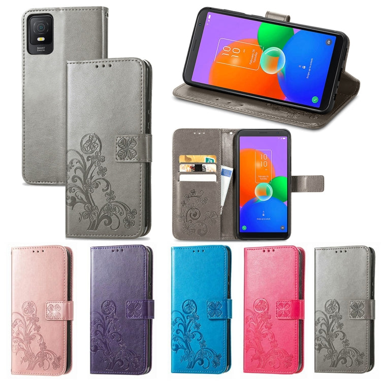 For TCL 403 Four-leaf Clasp Embossed Buckle Leather Phone Case(Purple) - More Brand by PMC Jewellery | Online Shopping South Africa | PMC Jewellery