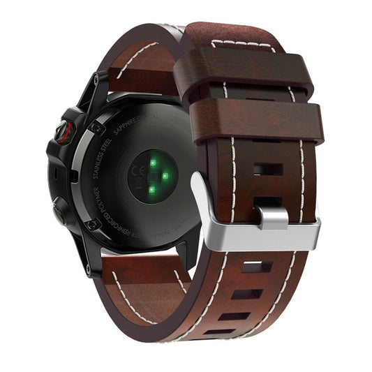 For Garmin Tactix Delta 26mm Sewing Leather Steel Buckle Watch Band(Red Brown) - Smart Wear by PMC Jewellery | Online Shopping South Africa | PMC Jewellery