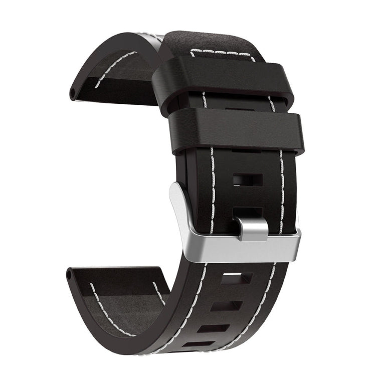 For Garmin Fenix 3 26mm Sewing Leather Steel Buckle Watch Band(Black) - Smart Wear by PMC Jewellery | Online Shopping South Africa | PMC Jewellery