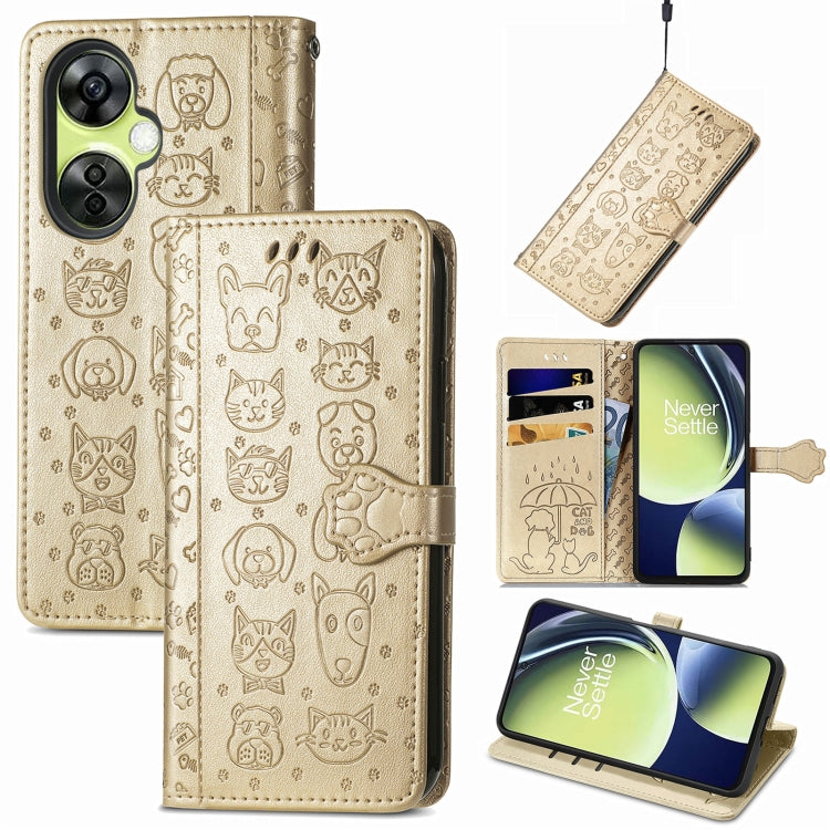 For OnePlus Nord CE 3 Lite Cat and Dog Embossed Leather Phone Case(Gold) - free shipping - PMC TechLife - Order now!