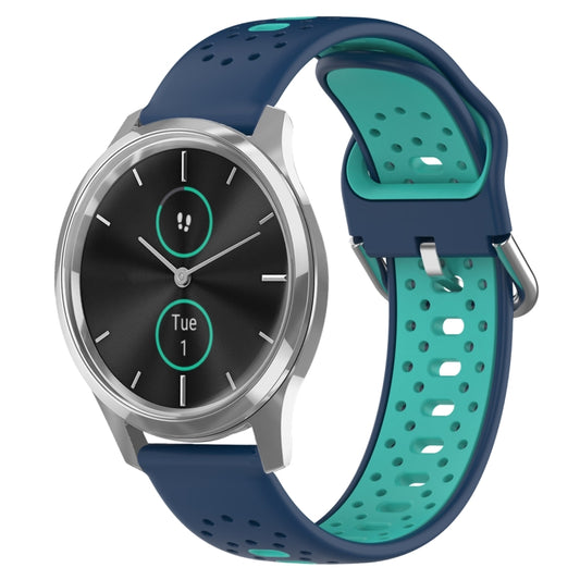 For Garmin VivoMove Luxe 20mm Breathable Two-Color Silicone Watch Band(Blue+Teal) - Watch Bands by PMC Jewellery | Online Shopping South Africa | PMC Jewellery