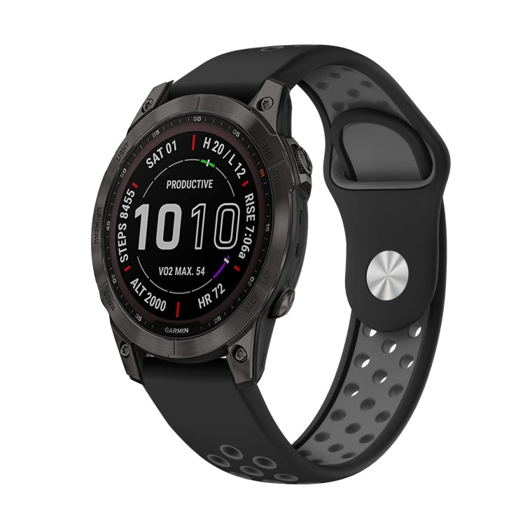 For Garmin Fenix 7 22mm Sports Breathable Silicone Watch Band(Black+Grey) - Watch Bands by PMC Jewellery | Online Shopping South Africa | PMC Jewellery