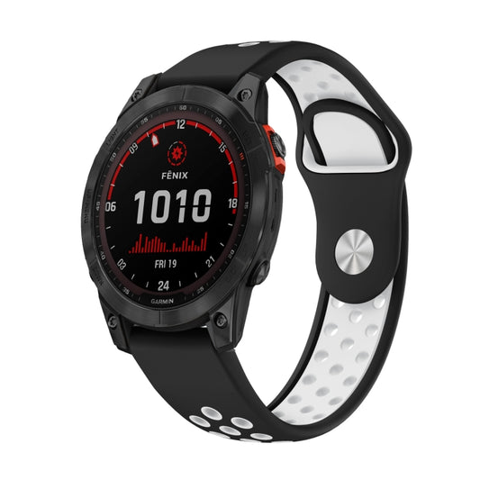 For Garmin Fenix 7 Solar 22mm Sports Breathable Silicone Watch Band(Black+White) - Watch Bands by PMC Jewellery | Online Shopping South Africa | PMC Jewellery