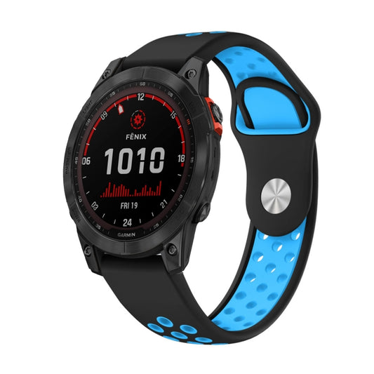 For Garmin Fenix 7 Solar 22mm Sports Breathable Silicone Watch Band(Black+Blue) - Watch Bands by PMC Jewellery | Online Shopping South Africa | PMC Jewellery