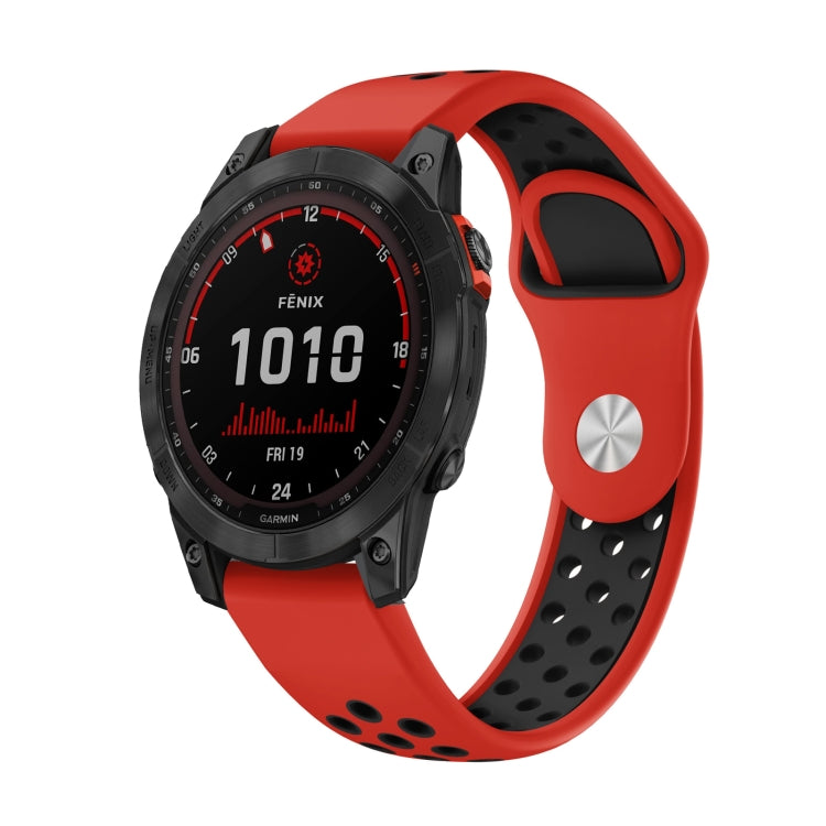 For Garmin Fenix 7 Solar 22mm Sports Breathable Silicone Watch Band(Red+Black) - Watch Bands by PMC Jewellery | Online Shopping South Africa | PMC Jewellery