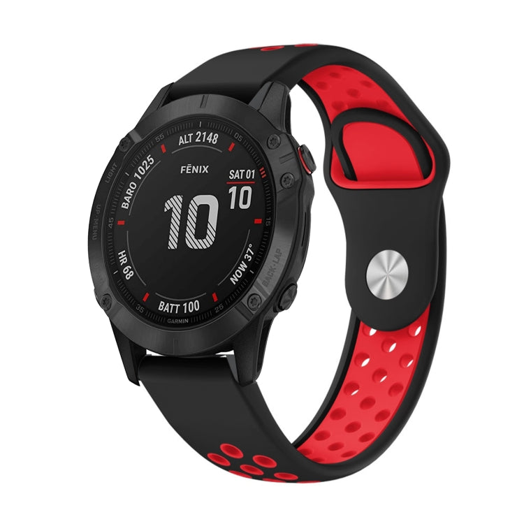 For Garmin Fenix 6 Pro GPS 22mm Sports Breathable Silicone Watch Band(Black+Red) -  by PMC Jewellery | Online Shopping South Africa | PMC Jewellery