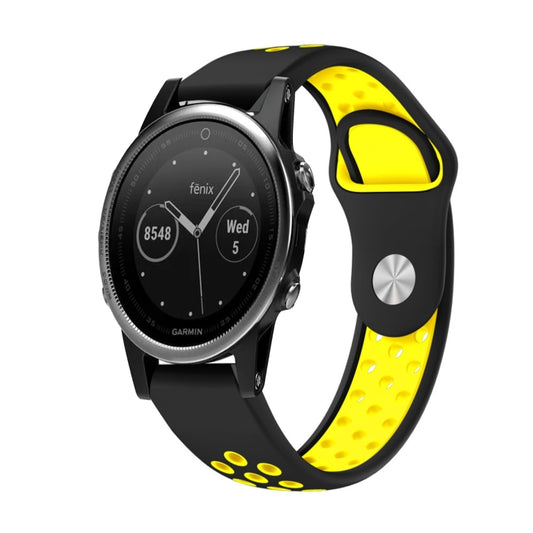 For Garmin Fenix 5 22mm Sports Breathable Silicone Watch Band(Black+Yellow) -  by PMC Jewellery | Online Shopping South Africa | PMC Jewellery