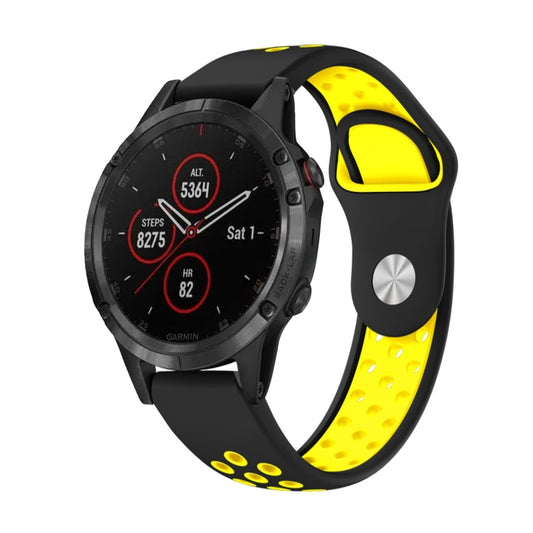 For Garmin Fenix 5 Plus 22mm Sports Breathable Silicone Watch Band(Black+Yellow) -  by PMC Jewellery | Online Shopping South Africa | PMC Jewellery