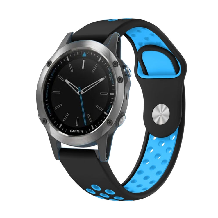 For Garmin Quatix 5 Sapphire 22mm Sports Breathable Silicone Watch Band(Black+Blue) -  by PMC Jewellery | Online Shopping South Africa | PMC Jewellery