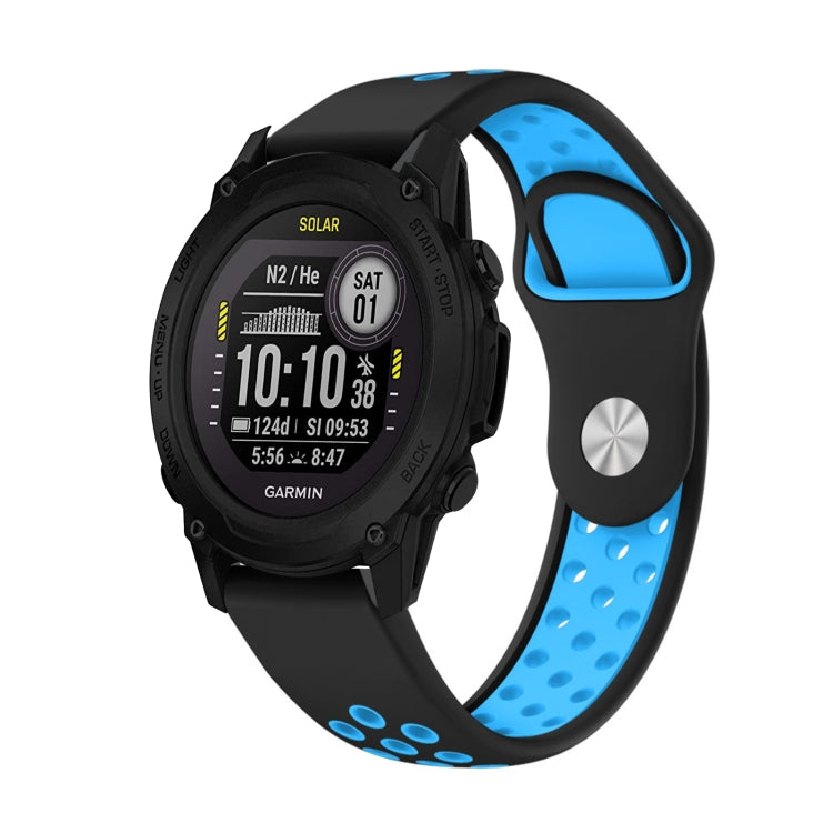 For Garmin Descent G1 22mm Sports Breathable Silicone Watch Band(Black+Blue) -  by PMC Jewellery | Online Shopping South Africa | PMC Jewellery