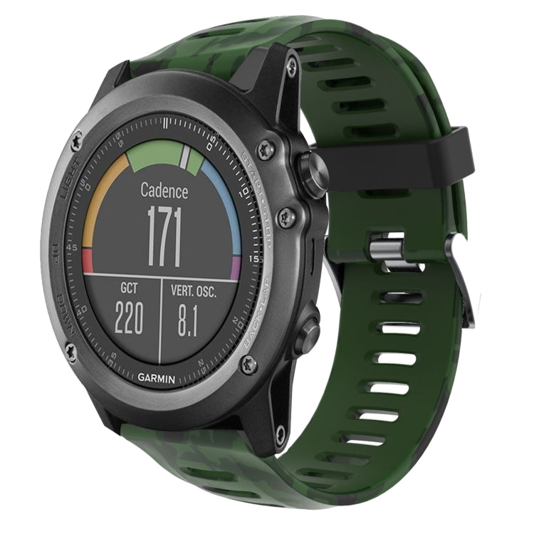 For Garmin Fenix 3 Sapphire 26mm Camouflage Printed Silicone Watch Band(Army Green+Army Camouflage) -  by PMC Jewellery | Online Shopping South Africa | PMC Jewellery