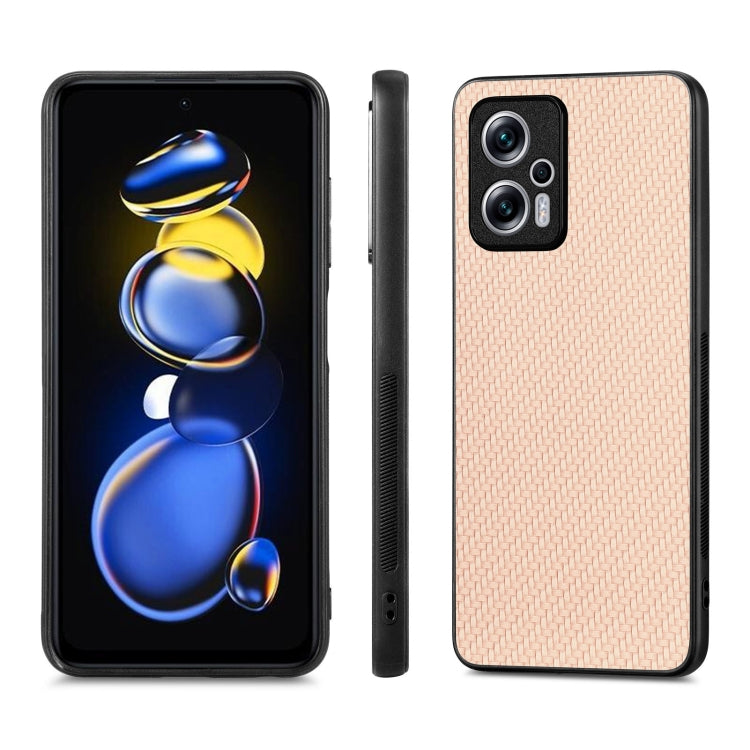 For Redmi Note 11T Pro 5G Carbon Fiber Texture Leather Back Cover Phone Case(Khaki) - free shipping - PMC TechLife - Order now!