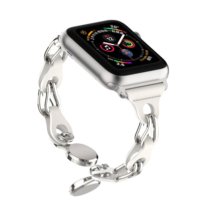 For Apple Watch 42mm Hollow Leather Chain Magnetic Buckle Watch Band(White) - Watch Bands by PMC Jewellery | Online Shopping South Africa | PMC Jewellery