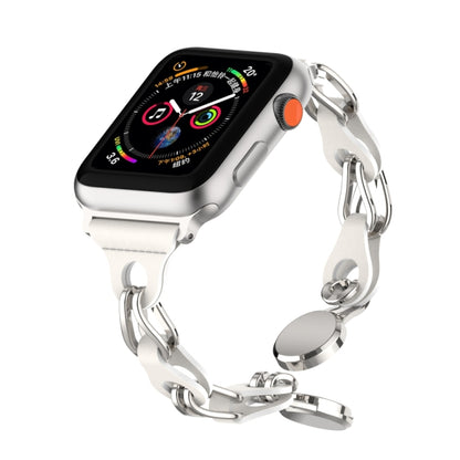 For Apple Watch 42mm Hollow Leather Chain Magnetic Buckle Watch Band(White) - Watch Bands by PMC Jewellery | Online Shopping South Africa | PMC Jewellery